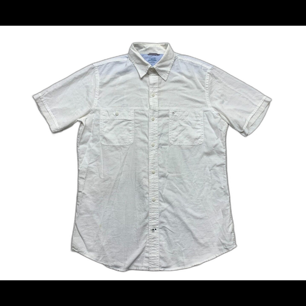 IZOD Saltwater Mens Small Button Up Shirt White Short Sleeve